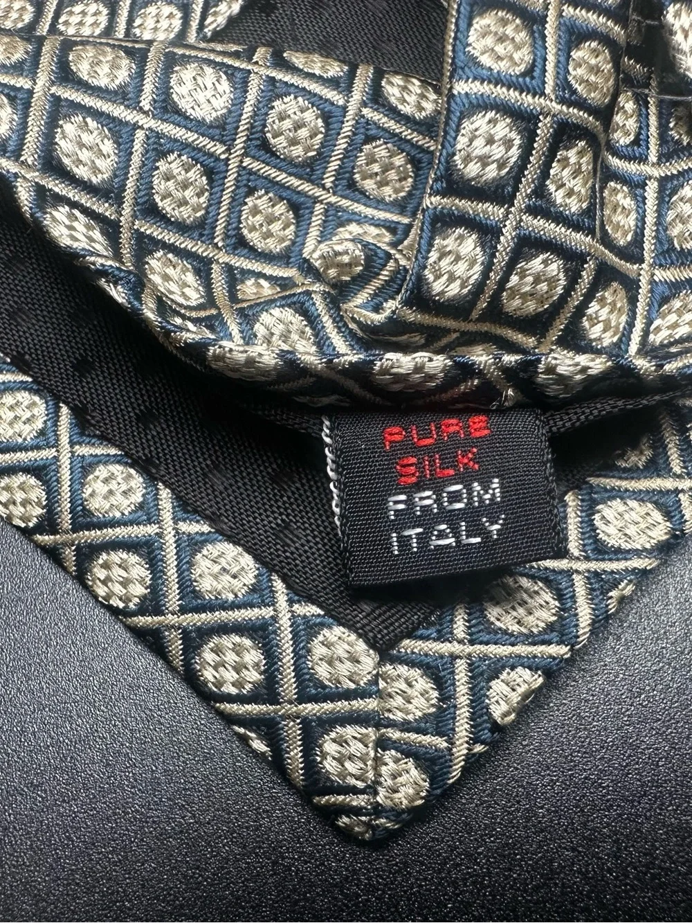 Biella Premier Edition — Navy & Gold Windowpane Dot Grid, Pure Silk from Italy